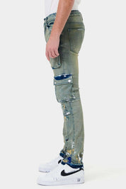 Men's Slim Straight Multi Cargo Denim Pants