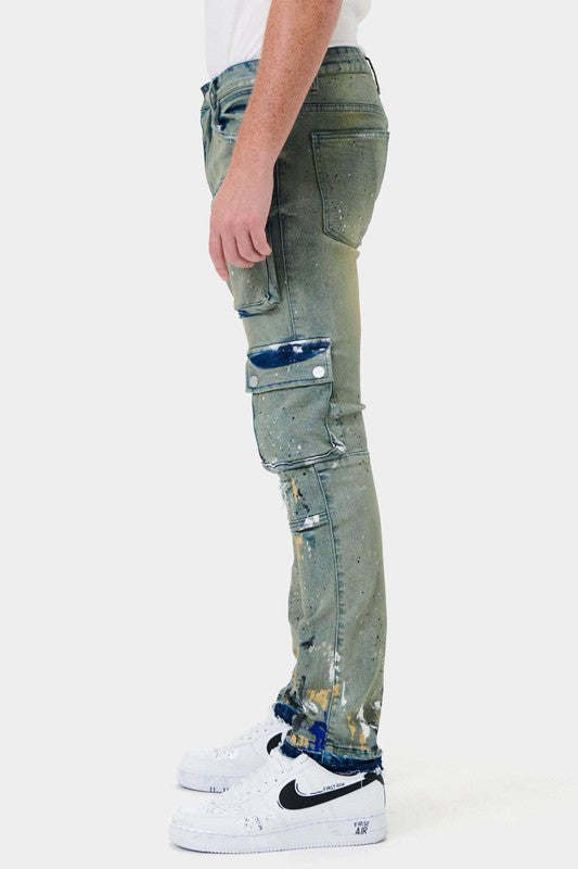 Men's Slim Straight Multi Cargo Denim Pants