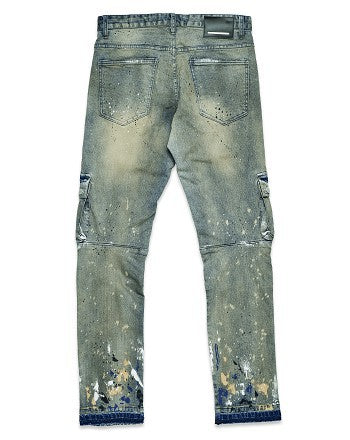 Men's Slim Straight Multi Cargo Denim Pants