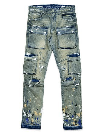 Men's Slim Straight Multi Cargo Denim Pants