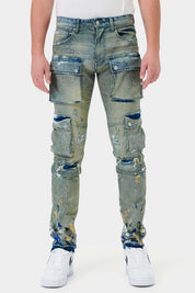 Men's Slim Straight Multi Cargo Denim Pants