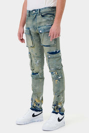 Men's Slim Straight Multi Cargo Denim Pants