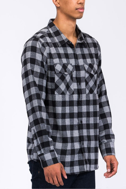 Men's Regular Fit Checkered Flannel Long Sleeve Shirt