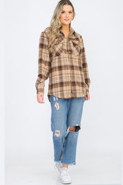 Women's Oversized Plaid Flannel Long Sleeve Shirt