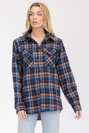 Women's Oversized Plaid Flannel Long Sleeve Shirt