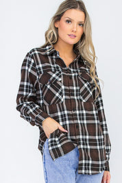 Women's Oversized Plaid Flannel Long Sleeve Shirt