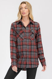 Women's Oversized Plaid Flannel Long Sleeve Shirt