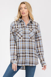 Women's Oversized Plaid Flannel Long Sleeve Shirt