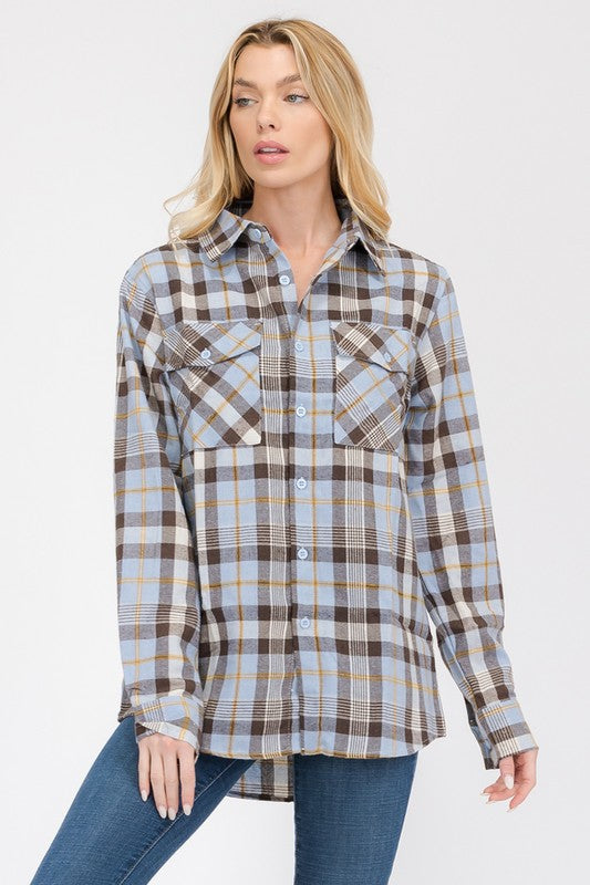 Women's Oversized Plaid Flannel Long Sleeve Shirt