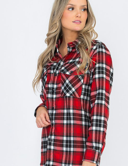 Women's Oversized Plaid Flannel Long Sleeve Shirt