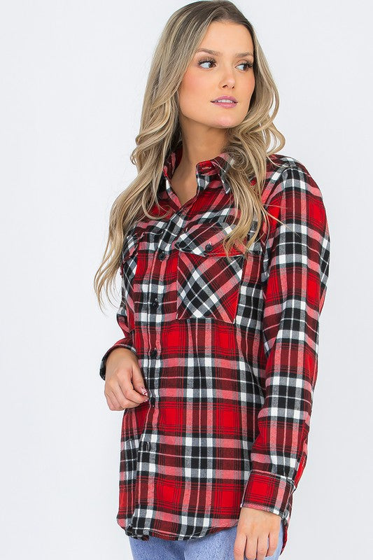 Women's Oversized Plaid Flannel Long Sleeve Shirt