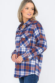 Women's Oversized Plaid Flannel Long Sleeve Shirt