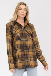 Women's Oversized Plaid Flannel Long Sleeve Shirt