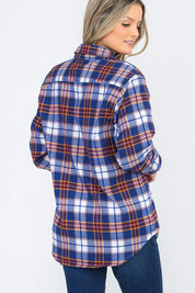 Women's Oversized Plaid Flannel Long Sleeve Shirt