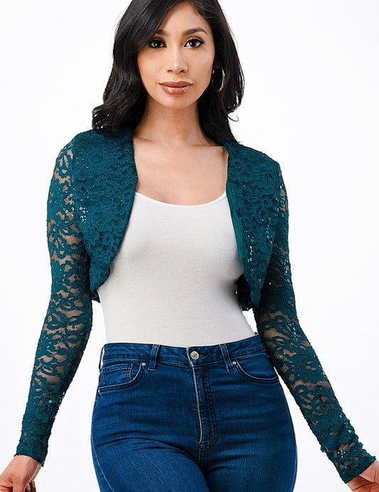 Women's Long Sleeve Lace Evening Bolero Jacket