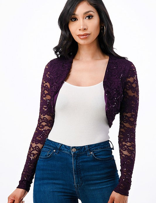 Women's Long Sleeve Lace Evening Bolero Jacket