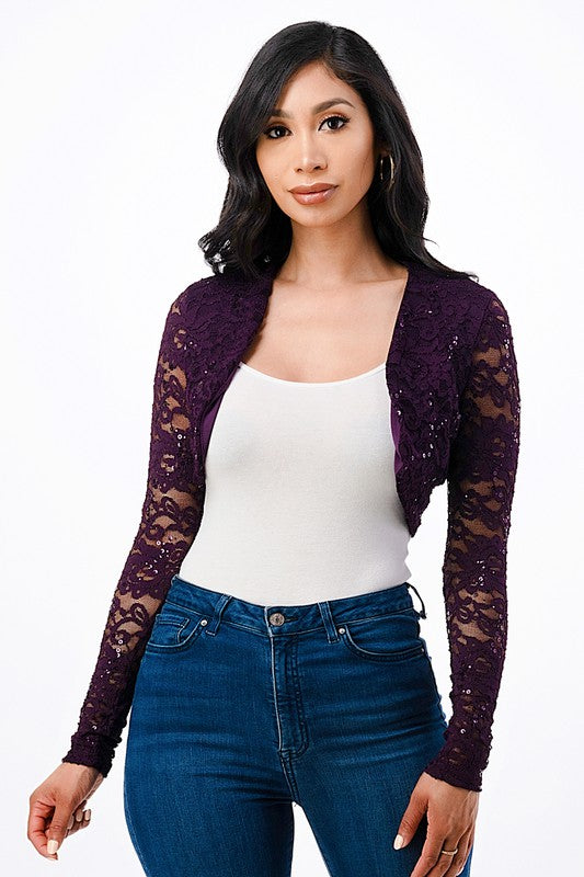 Women's Long Sleeve Lace Evening Bolero Jacket