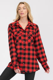 Women's Oversized Plaid Flannel Shirt with Chest Pockets