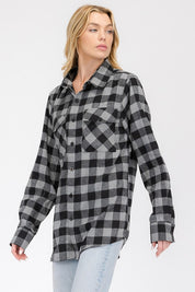 Women's Oversized Plaid Flannel Shirt with Chest Pockets