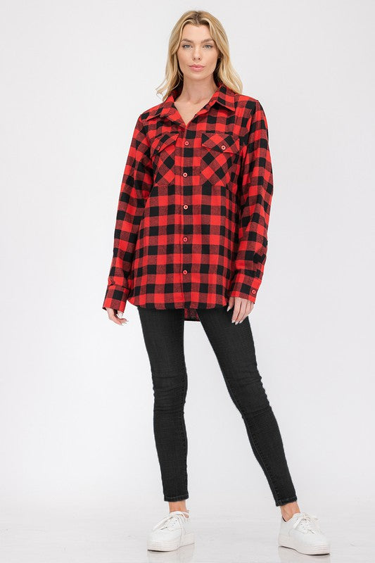 Women's Oversized Plaid Flannel Shirt