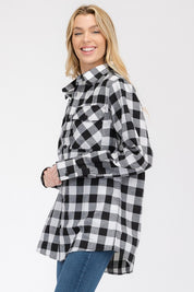 Women's Oversized Plaid Flannel Shirt with Chest Pockets