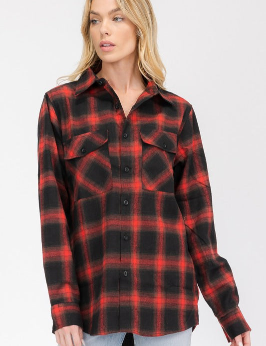 Women's Boyfriend Fit Checker Plaid Flannel Shirt