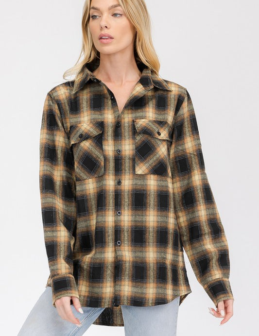 Women's Boyfriend Fit Checker Plaid Flannel Shirt