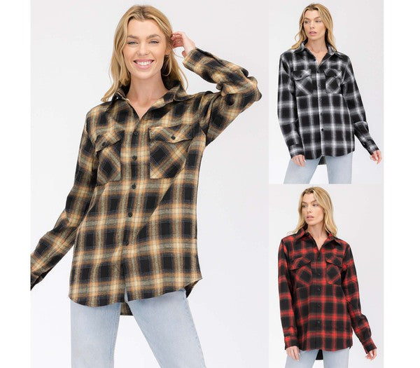 Women's Boyfriend Fit Checker Plaid Flannel Shirt