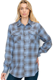 Women's Boyfriend Fit Plaid Flannel Long Sleeve Shirt