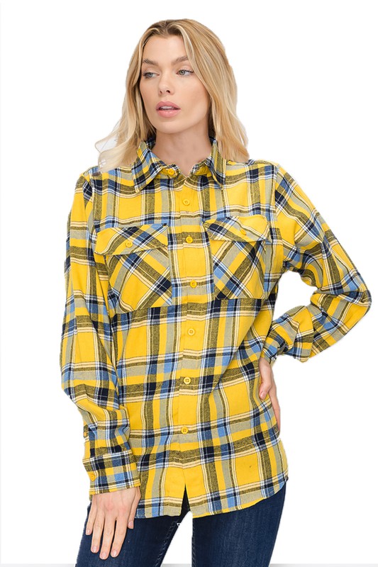 Women's Boyfriend Fit Plaid Flannel Long Sleeve Shirt