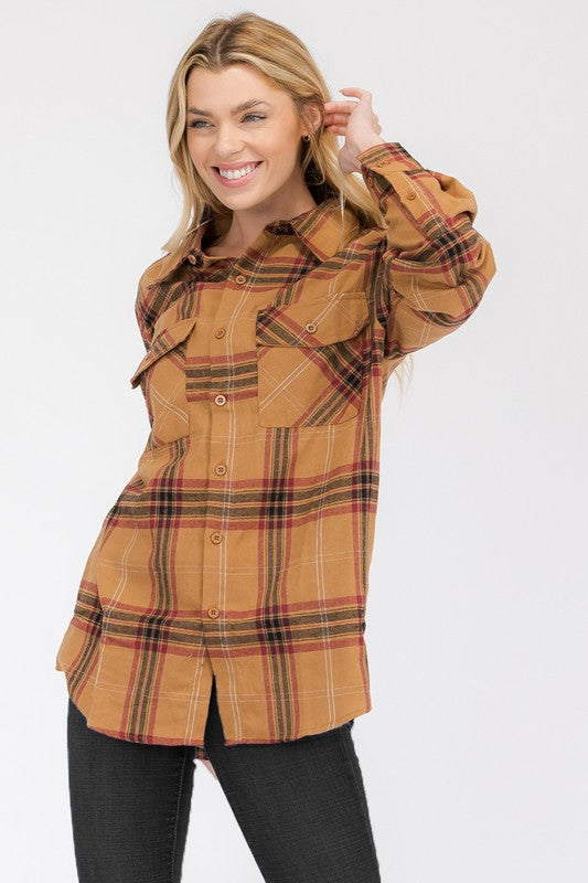 Women's Boyfriend Fit Checker Plaid Flannel Shirt