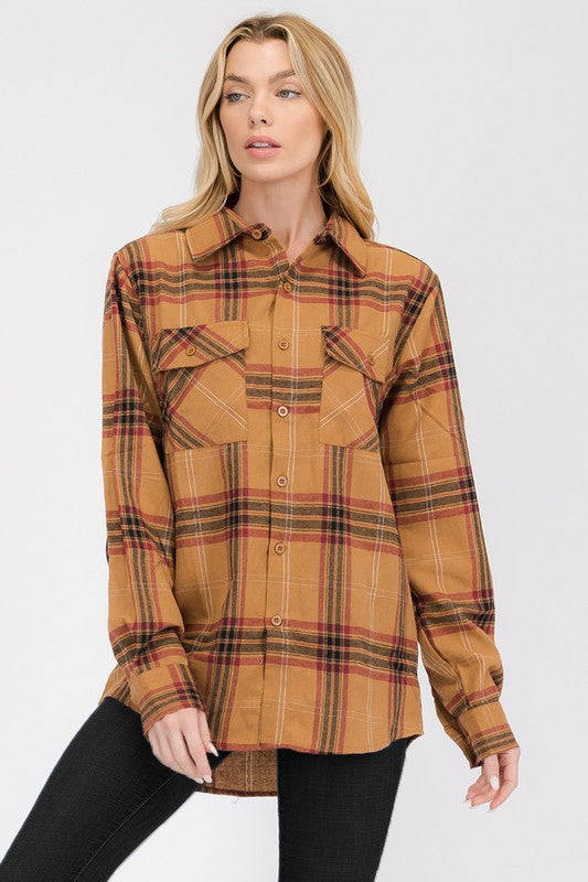 Women's Boyfriend Fit Plaid Flannel Long Sleeve Shirt