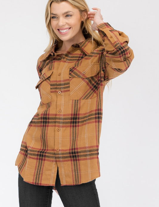 Women's Boyfriend Fit Plaid Flannel Long Sleeve Shirt