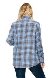 Women's Boyfriend Fit Plaid Flannel Long Sleeve Shirt