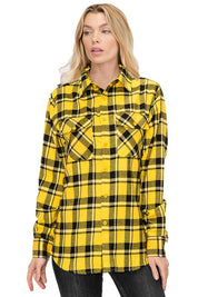 Women's Boyfriend Fit Plaid Flannel Long Sleeve Shirt