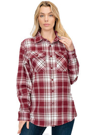 Women's Boyfriend Fit Plaid Flannel Long Sleeve Shirt