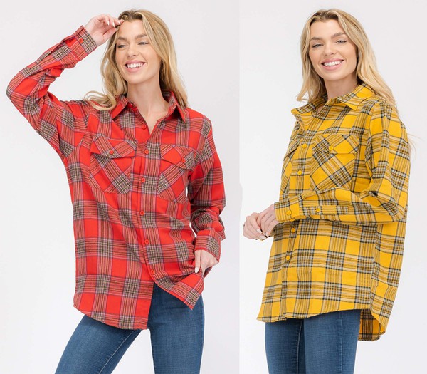 Women's Oversized Checker Plaid Flannel Shirt