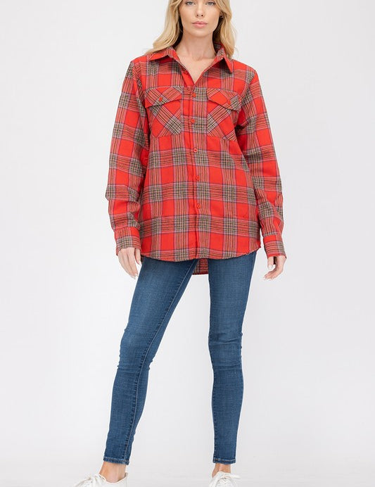 Women's Oversized Checker Plaid Flannel Shirt