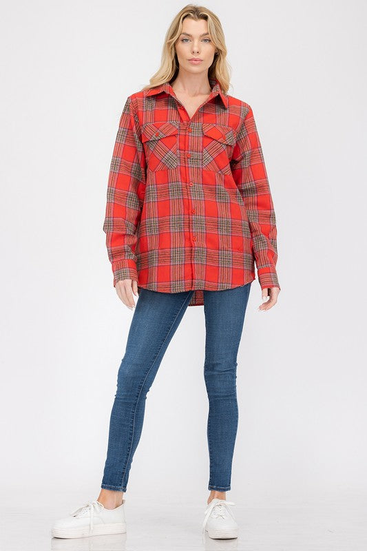 Women's Oversized Checker Plaid Flannel Shirt