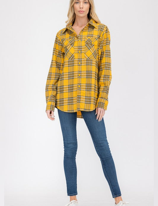 Women's Oversized Checker Plaid Flannel Shirt