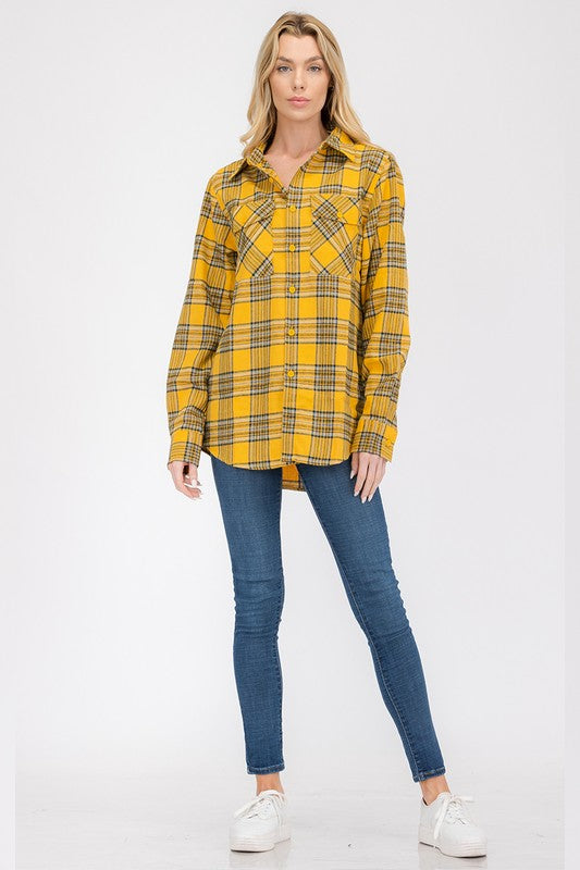 Women's Oversized Checker Plaid Flannel Shirt