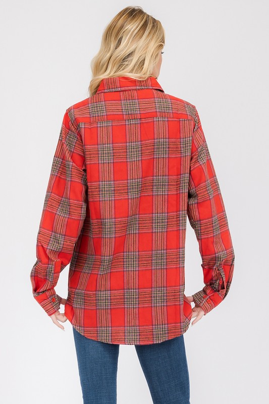 Women's Oversized Checker Plaid Flannel Shirt