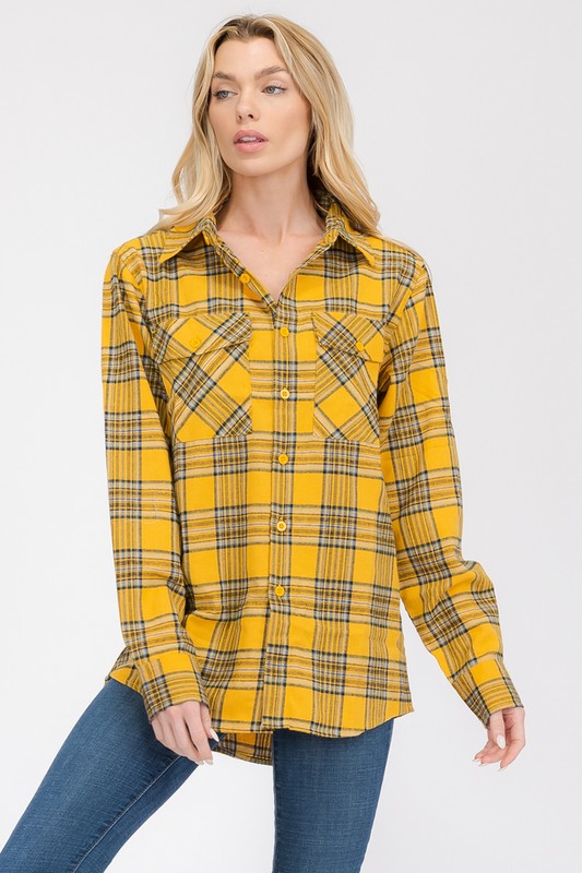 Women's Oversized Checker Plaid Flannel Shirt