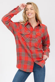 Women's Oversized Checker Plaid Flannel Shirt