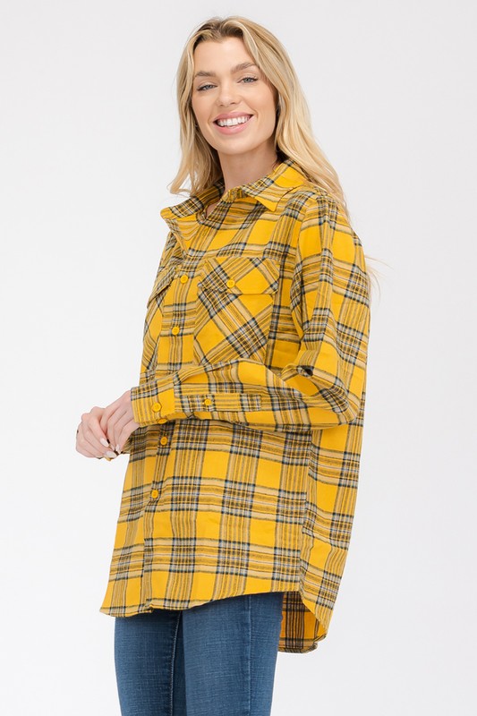 Women's Oversized Checker Plaid Flannel Shirt