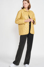 Women's Quilted PU Button Down Jacket