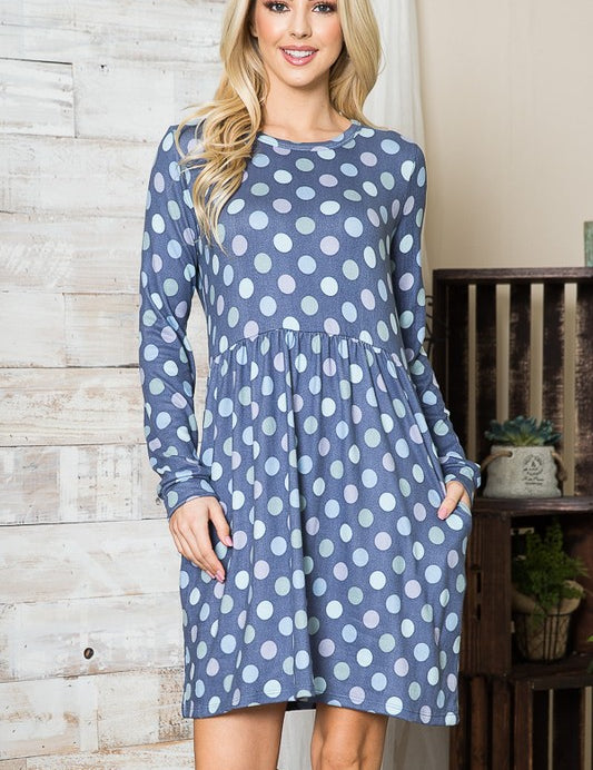 Women's Cross Back Polka Dot Knit Dress with Pockets