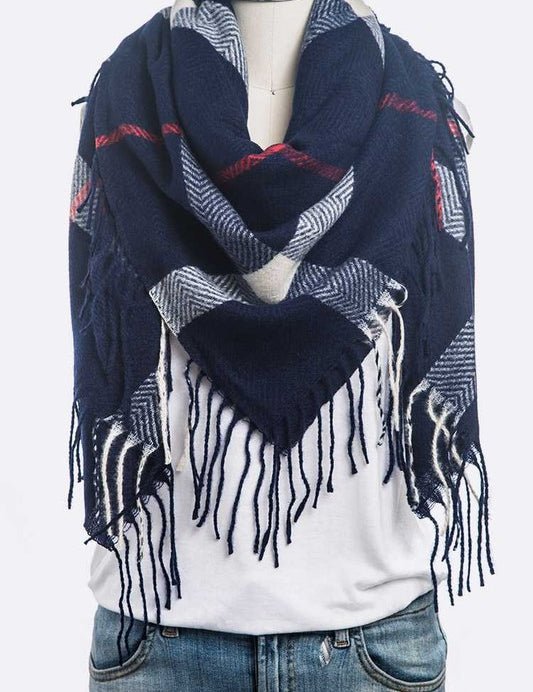 Women's Soft Plaid Fringe Square Scarf