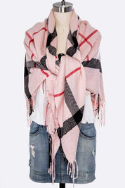 Women's Soft Plaid Fringe Square Scarf