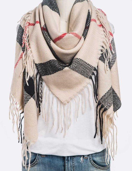 Women's Soft Plaid Fringe Square Scarf